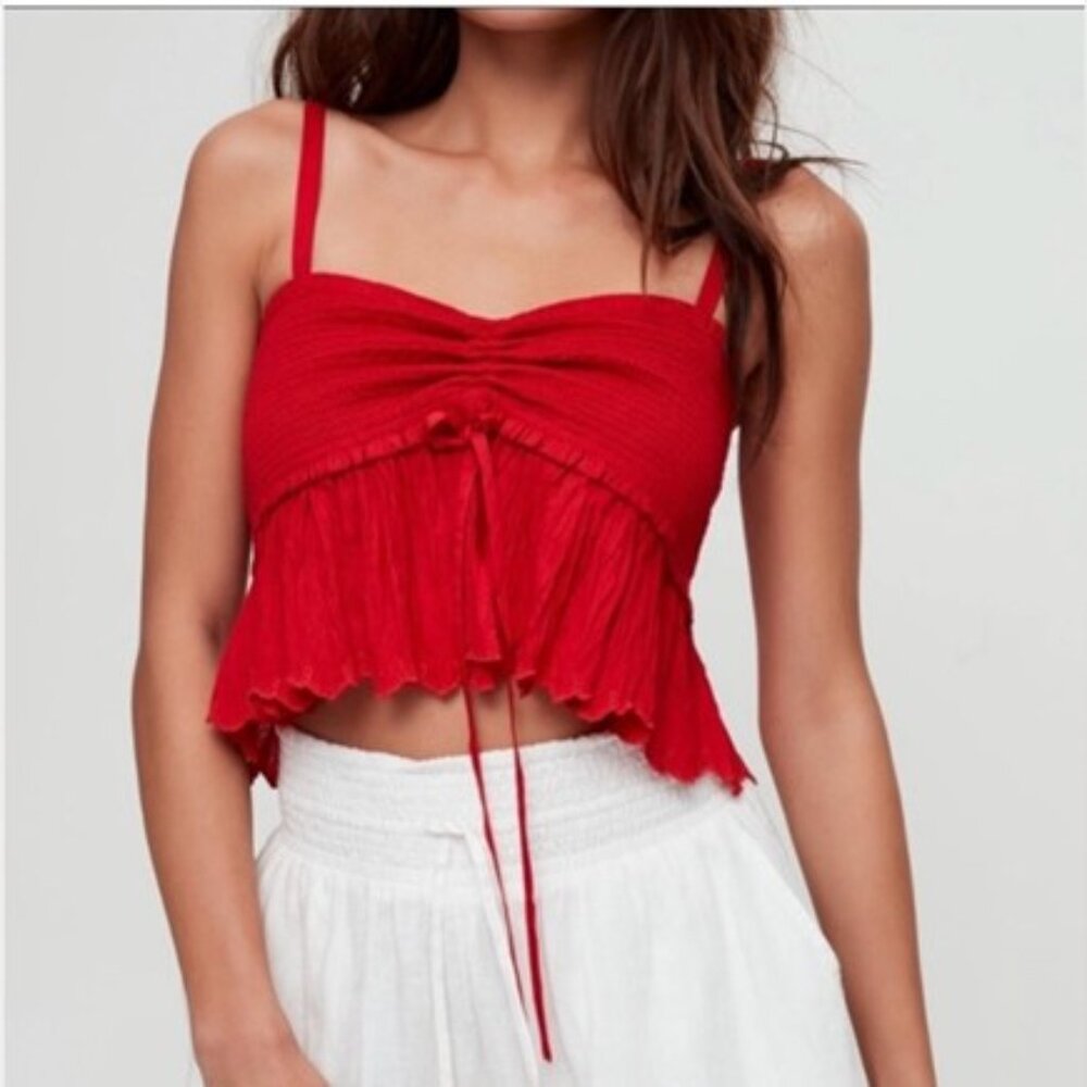 Aritzia Wilfred La Boheme Dareau Red Smocked Camisole Cami Cropped Top M